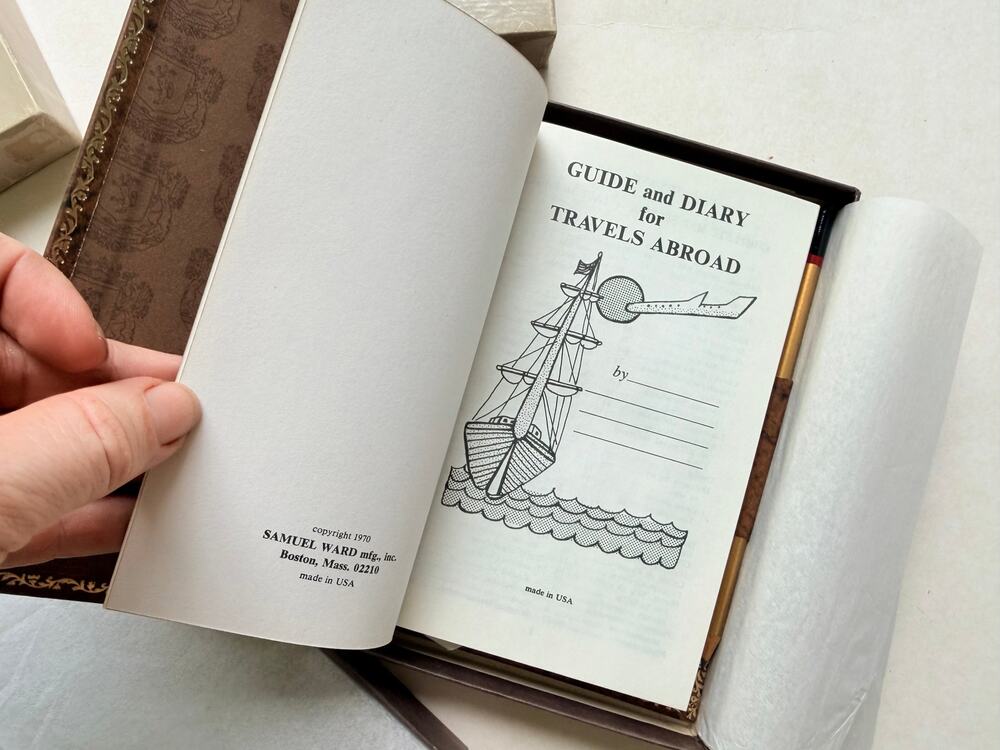 Pair Vintage Samuel Ward Antalia Travel Diary Manuscript Book Gilt Edge 1970